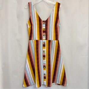 Iz Byer Striped Faux Button Front Tank Dress